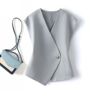 Chaleco Casual Elegante para Mujer, Cuello en V, Sin Mangas, Poliéster, Resistente al Viento, Transpirable, con Cinturón, para Oficina, Invierno 2026 - Product Image 2