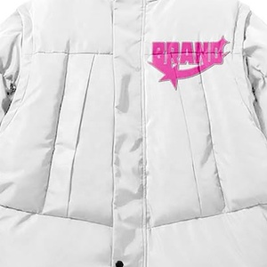 Top <b>White</b> Unisex <b>Puffer</b> <b>Jacket</b> With Pink Brand Logo Stand Collar Windproof Streetwear Winter Outerwear <b>Puffer</b> <b>Jacket</b> - Product Image 4