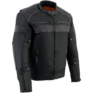 Chaqueta de Motocicleta SAMROZ SPORTS Unisex de Cuero Negro Acolchado con Textil de 220g para Todas las Temporadas, con Estampado por Transferencia de Calor y Manga Larga - Product Image 1