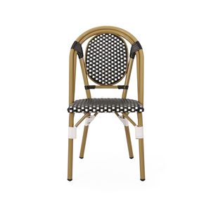 Set di 2 Sedie Bistrot Francesi in Rattan PE Nero e Bianco e Alluminio con Finitura Effetto Bambù, Arredamento da Esterno per Patio - Product Image 5