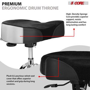 Tabouret de batterie réglable de 25 pouces avec dossier, capacité de 441 lb, rembourrage de 4 pouces, accessoire d'instrument de musique à vérin pneumatique - Product Image 6