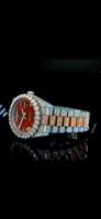 Montre SHREYA DIAM de luxe rouge avec cristal de verre Moissanite, 41 mm, chiffres romains, bracelet de 20 mm, acier inoxydable, quartz analogique, affichage de la date