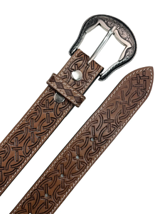 Ceinture en cuir véritable western faite à la main, ceinture en cuir véritable haute résistance, boucle en laiton - Product Image 5
