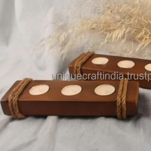 Decorative <b>Square</b> Wooden <b>Candle</b> Holder-Handmade Polished <b>Candle</b> Stand for Home Decoration Party Christmas Unique Craft India - Product Image 3
