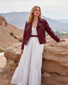 Veste Courte en Similicuir Zippée pour Femme, Style Moto Vintage – Fournisseur en Gros - Product Image 5
