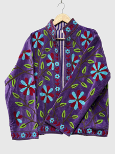 Chaqueta de terciopelo con bordado floral, cuello mandarín, manga larga, estilo bohemio, ropa de otoño para mujer, talla grande - Product Image 5