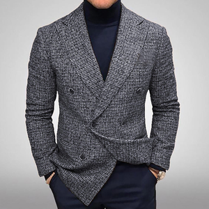 Costume en laine croisé pour homme, style britannique, col à revers, coupe droite, tissé, anti-rétrécissement, pour affaires - Product Image 4