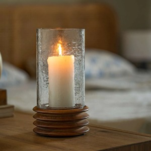 Glass & Wood <b>Hurricane</b> New Wooden <b>Candle</b> Holder - Product Image 1