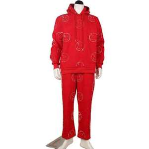 2026 Trendy Men Rhinestone Tracksuit Acid Wash <b>Patch</b> Casual Outdoor Wear Zip Up Hoodie Sweatpants Full Set Cotton Made - Product Image 6