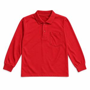 Camisa Polo Roja de Manga Larga con Bolsillo para Niños y Niñas, Uniforme Escolar - Product Image 1