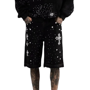 Shorts en denim mi-long tricoté uni respirant 100 % coton de qualité supérieure pour homme, collection été 2025, style streetwear personnalisé - Product Image 4