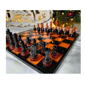 Juego de Ajedrez de Resina Epoxi con Hojas de Oro de Lujo, Hecho a Mano, Tema Floral Artístico, Tablero de Damas con Piezas de Cristal Blanco, Decoración para el Hogar - Product Image 4