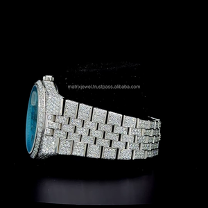 Premium Quality Diamond <b>tester</b> Certified Moissanite white <b>Gold</b> honeycomb sky blue dial watch VVS moissanite Diamond Watch - Product Image 4