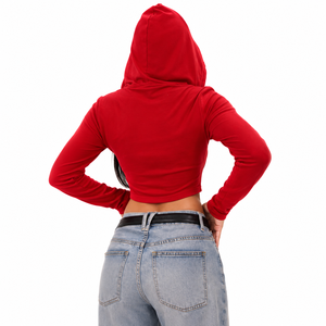 Wholesale Sexy Women's Cotton Blend Hoodies <b>Cropped</b> <b>Zip</b> <b>Up</b> Slim Fit Drawstring High Street Autumn Winter Factory Direct Supplier - Product Image 3