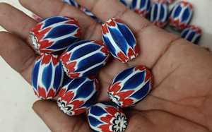 Cuentas de Vidrio Chevron Azules, Rojas y Blancas de Calidad Superior, Cuentas Largas Ovaladas con Patrón de Rayas para Joyería, Manualidades y Suministros de Bricolaje - Product Image 4