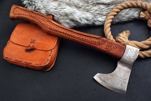 Hacha Vikinga de Acero con Alto Contenido de Carbono, Hecha a Mano, Personalizada al por Mayor, con Funda de Cuero, para Campismo y Caza al Aire Libre - Product Image 6