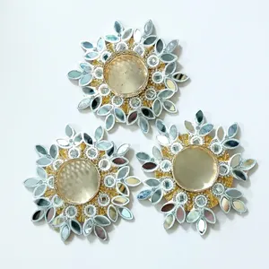 Handmade Round Wall-mounted <b>Tea</b> <b>Light</b> <b>Holder</b> with Mirrored Floral Design for Home Decoration - Product Image 1