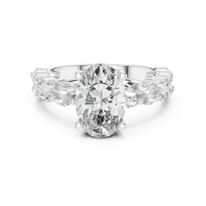Anillo de Compromiso con Diamante Cultivado en Laboratorio de Corte Ovalado de 2 Quilates, Oro Sólido de 18K, Doble Hilera de Marquesas, Certificado IGI, VVS E-F - Product Image 3