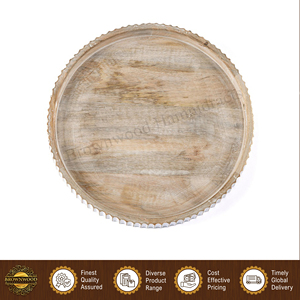 Elegant Design High Quality Wholesale <b>Round</b> Mango Wood <b>Tray</b>/ Wooden Food <b>Serving</b> <b>Tray</b> with Handle for Hotel and Restaurant Use - Product Image 5