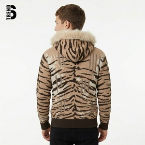 Sweat à capuche zippé personnalisé pour homme, imprimé tigre, en tricot épais, avec capuche en fausse fourrure, style streetwear Y2K, imprimé animal, veste d'hiver - Product Image 3