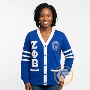 GREEK TREASURES เสื้อคาร์ดิแกนไหมพรมปักลายสำหรับผู้หญิง Zeta Phi Beta รุ่นขายดี ราคาประหยัด แบบสั่งทำพิเศษ แห้งเร็ว คอวี สำหรับฤดูหนาว - Product Image 3