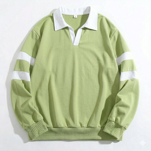 Chemises polo pour hommes personnalisées à la mode, vert pistache avec col rayé blanc, manches longues, respirantes, séchage rapide, coupe ample, automne, vente en gros - Product Image 1