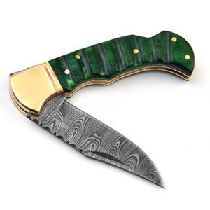 Couteaux pliants Damas faits à la main avec manche décoratif, lame en acier à motif tranchant, design compact pour la poche, idéal pour la chasse en extérieur - Product Image 4