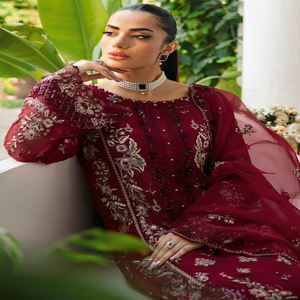 Ramsha DASTAK 02 Indian Dresses <b>Women</b> Punjabi Bridal Maroon Embroidered Chiffon <b>Kurta</b> Set Floor-Length Traditional Wedding Wear - Product Image 3