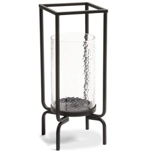 Modern Matte Black Metal Wire Christmas <b>Candle</b> <b>Holder</b> <b>Lantern</b> Hammered Glass Cylinder Hurricane Design Handmade Durable Tabletop - Product Image 1