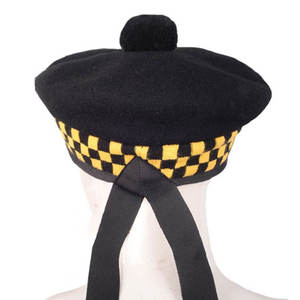 Gorro Balmoral Hecho a Mano, Estilo Escocés Tradicional, OEM ODM, 100% Lana, Negro, Amarillo, Dorado - Product Image 2