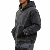 Survêtement unisexe à strass, coupe oversize, à capuche zippée, personnalisable OEM, vente en gros