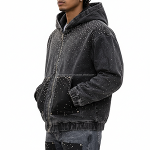 Survêtement unisexe à strass, coupe oversize, à capuche zippée, personnalisable OEM, vente en gros - Product Image 3