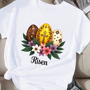 Casual Women's Comfit T-<b>Shirt</b> Risen with Decorated Eggs Print Made of <b>Polyester</b> Knitted Fabric - Product Image 4