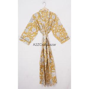 Hermoso Kimono de Algodón Estampado a Mano con Cinturón, Bolsillos Delanteros, Manga Larga, Estilo Maxi, Tipo Bata de Baño - Product Image 2