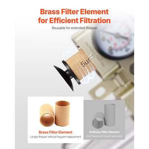 Filtre régulateur lubrificateur séparateur d'eau FRL pour compresseur d'air 3/8\" NPT, vidange semi-automatique, élément filtrant en laiton 5m, industriel - Product Image 5