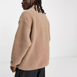 Sudadera con capucha de forro polar Sherpa de color liso extragrande para hombre, estilo casual, con cremallera de un cuarto, cuello alto y manga larga, al por mayor - Product Image 2