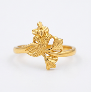 DIVYORO แหวนรูปใบไม้สไตล์คลาสสิกชุบทอง 22k สำหรับผู้หญิง - Product Image 1