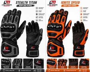 Gants de moto Long Mission Industry Stealth Titan Heavy en cuir noir et orange, doublés de fourrure, écologiques, compatibles écran tactile, rigides - Product Image 6