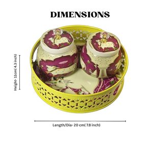 Plateau Pichwai élégant en métal poli Sanvatsar avec pot Diya, motif de Noël personnalisable - Product Image 5