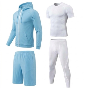 Ensemble de sport 4 pièces pour homme : sweat à capuche, short, maillot de compression et collants – Tenue de sport respirante et anti-transpiration - Product Image 1