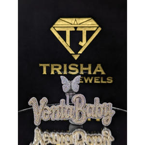 Personalized Butterfly <b>Name</b> <b>Plate</b> Pendant Vonta Baby VVS Lab Grown Diamond 925 Sterling Silver Luxury Jewelry By Trisha Jewels - Product Image 5