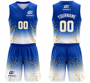 Ensemble de maillot de basket-ball Guruna Z, sublimé, col en V uni, sans manches, respirant, anti-transpiration, respectueux de l'environnement, coupe athlétique unisexe - Product Image 1