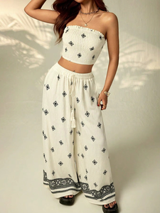 ชุดลำลองผู้หญิง 2 ชิ้น เสื้อยืดแขนยาวและกางเกงขายาว แต่งลูกไม้ลายวินเทจปักลาย สำหรับชุดลำลองประจำวัน - Product Image 6