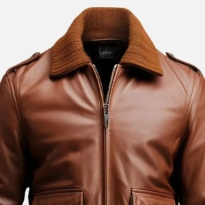 Veste d'hiver en cuir véritable pour homme - Col montant vintage et logo sur le devant, style classique - Product Image 3