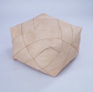 Handcrafted Diamond Stitch Leather Pouf Ottoman Modern Moroccan Floor <b>Cushion</b> Square Footstool for Living Room Decor - Product Image 3