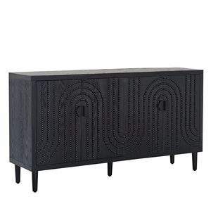 Mobiletto Moderno Nero con Dettagli in Legno e 4 Ante, Credenza Autoportante per Camera da Letto e Soggiorno - Product Image 4