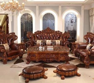 Best Quality Teak Wood <b>Sofa</b> Set for Home <b>Gold</b> Finish 5 Seater <b>Sofa</b> Set Decoration European Hand Carved Living Room Furniture Uk - Product Image 3