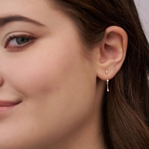 ต่างหูเพชรแท้แบบห้อย 4 ขา ทองคำแท้ 14k ขายส่ง ความใส VVS ต่างหูเพชรแบบห้อย 3 เม็ด - Product Image 2