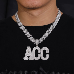 Collier pendentif lettre ACC en moissanite taille baguette et taille ronde, bijou de luxe streetwear - Product Image 3