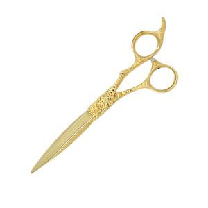 Ciseaux de coiffure professionnels en acier inoxydable, lame tranchante, pour droitiers, manche long, finition dorée - Product Image 6